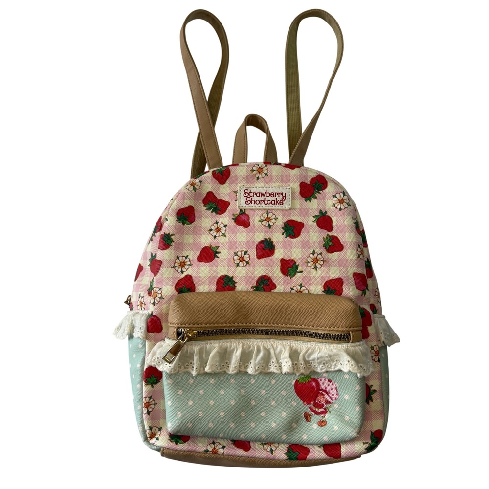 Strawberry Shortcake Backpack Gingham Polka Dot Lace Bioworld‎ Pink Mint Tan Y2K